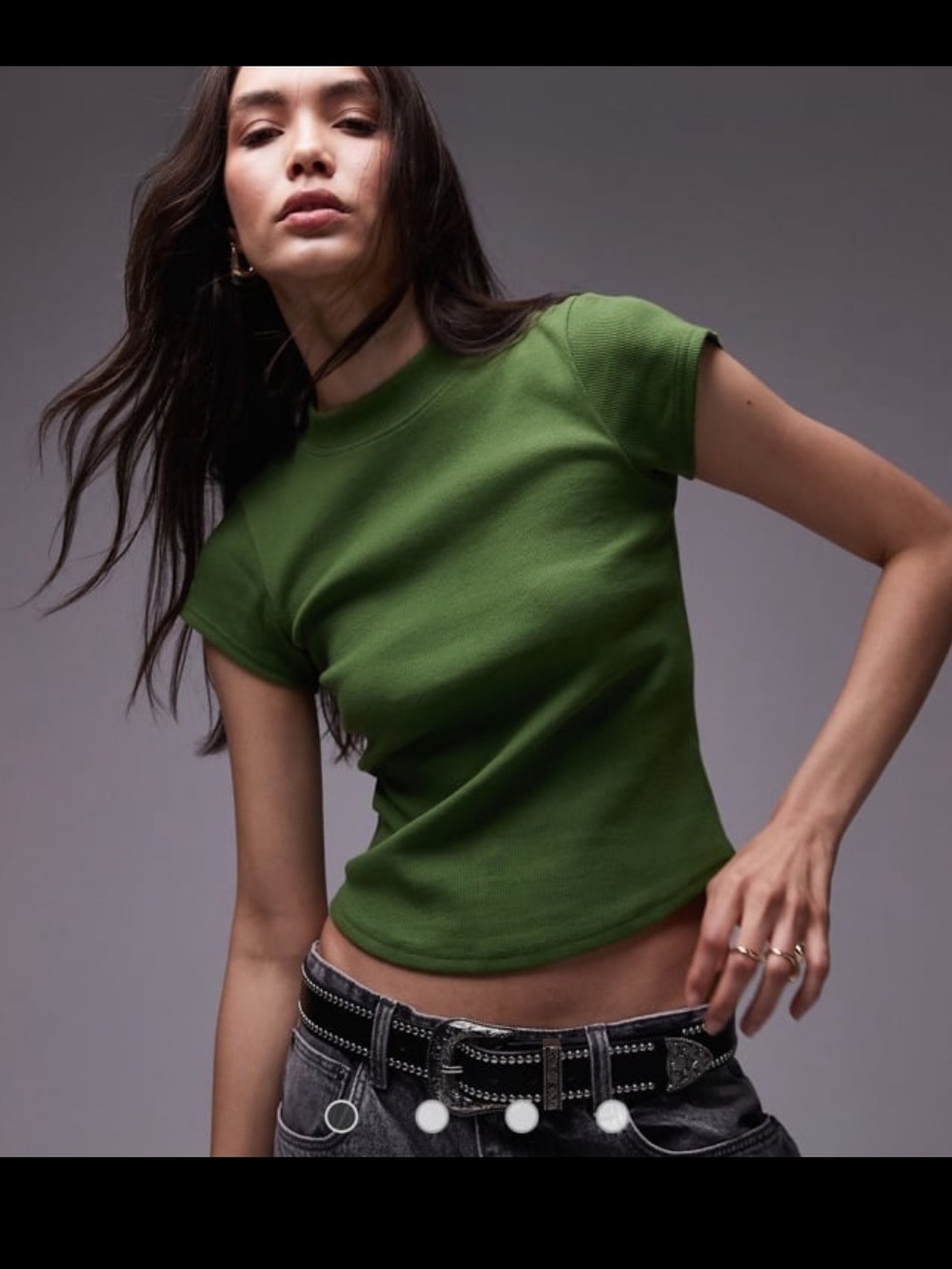 NWOT Topshop rib fitted curve hem tee in olive green XS